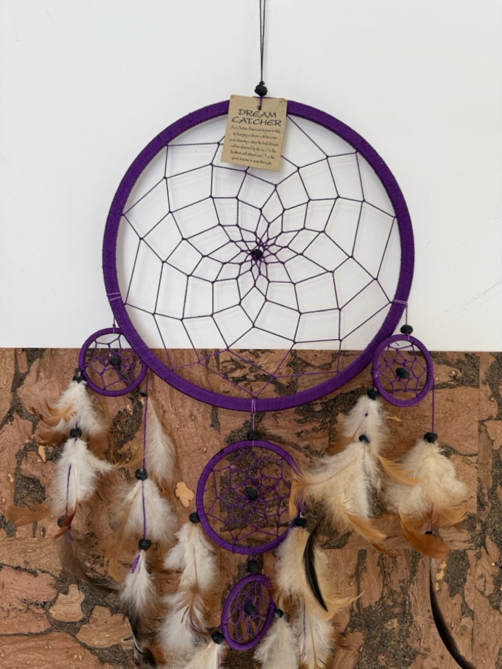 Purple Leather Wrapped Dreamcatcher with Natural Feathers 🪶